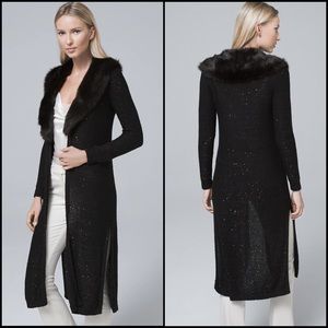 Sequin-Detail Duster With Removable Faux Fur Collar